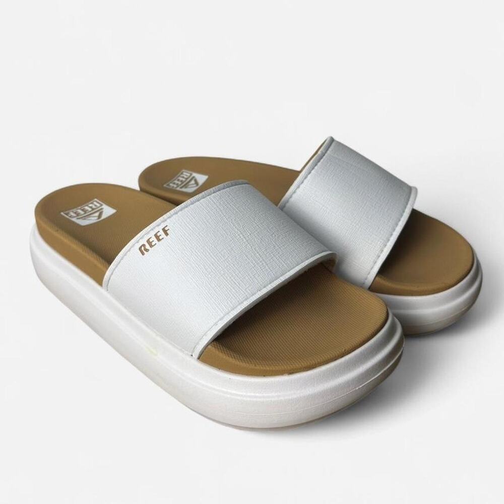 Reef cushion bondi bay slide sandals white tan womans size 7